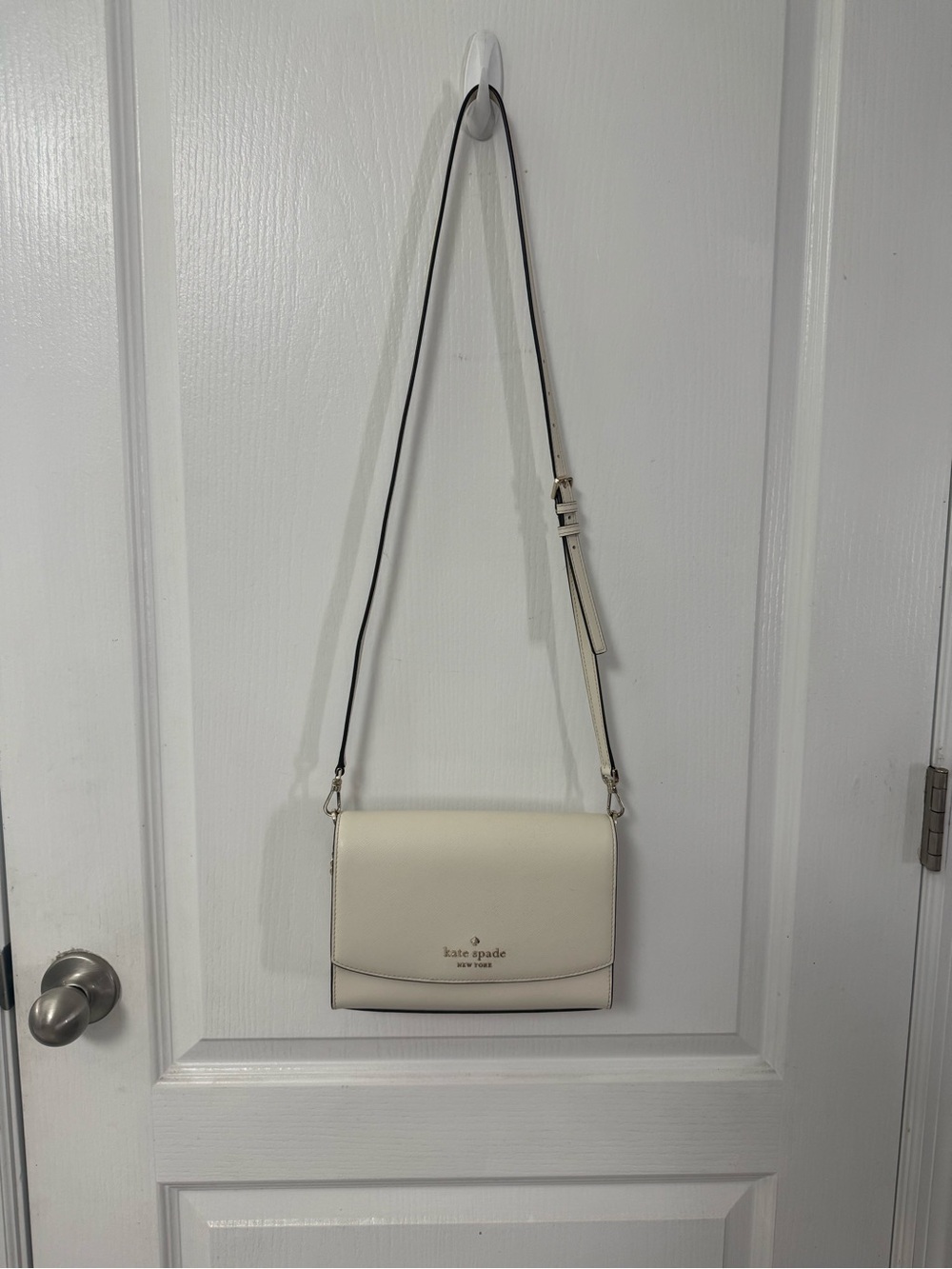 kate spade Cream Leather Crossbody with Adjustable Strap and Gold Logo
